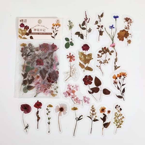 Clear PET Flowers Stickers (40 pcs) - Dried Flowers