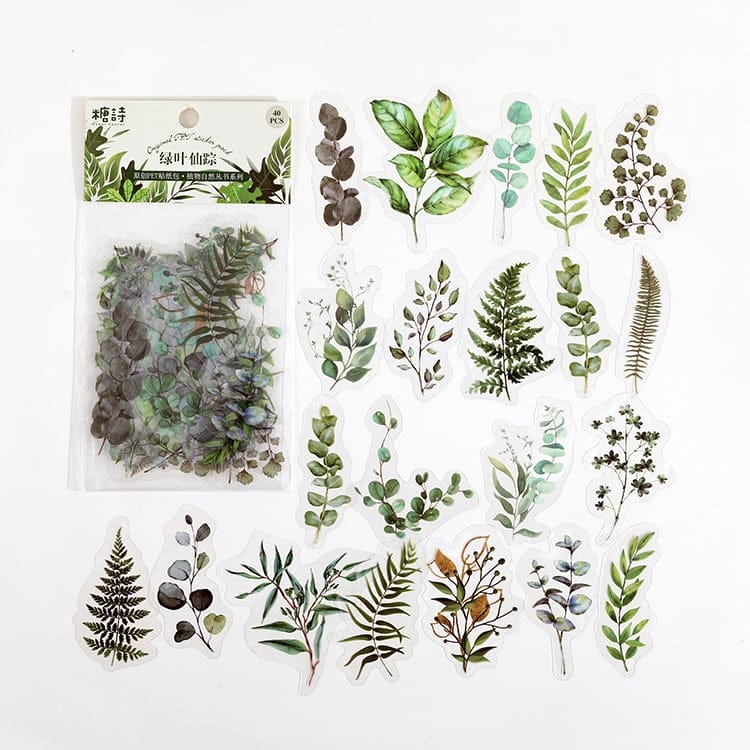 Clear PET Flowers Stickers (40 pcs) - Leaves 40pcs Flower Stickers Leaves Clear PET Flowers Stickers (40 pcs) - Leaves