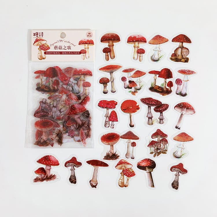 Clear PET Flowers Stickers (40 pcs) - Mushrooms 40pcs Flower Stickers Mushrooms Clear PET Flowers Stickers (40 pcs) - Mushrooms