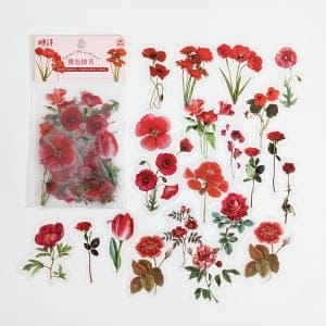 Clear PET Flowers Stickers (40 pcs) - Reds