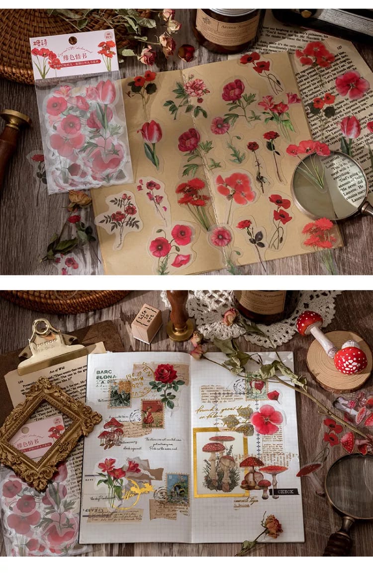Clear PET Flowers Stickers (40 pcs) - Mushrooms 40pcs Flower Stickers Red Flowers 1 40pcs_Flower_Stickers_Red_Flowers_1