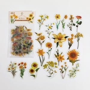 Clear PET Flowers Stickers (40 pcs) - Sunny Yellow