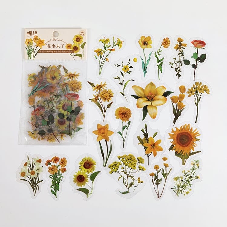 Clear PET Flowers Stickers (40 pcs) - Sunny Yellow 40pcs Flower Stickers Sunny FLowers Clear PET Flowers Stickers (40 pcs) - Sunny Yellow