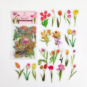 Clear PET Flowers Stickers (40 pcs) - Tulips