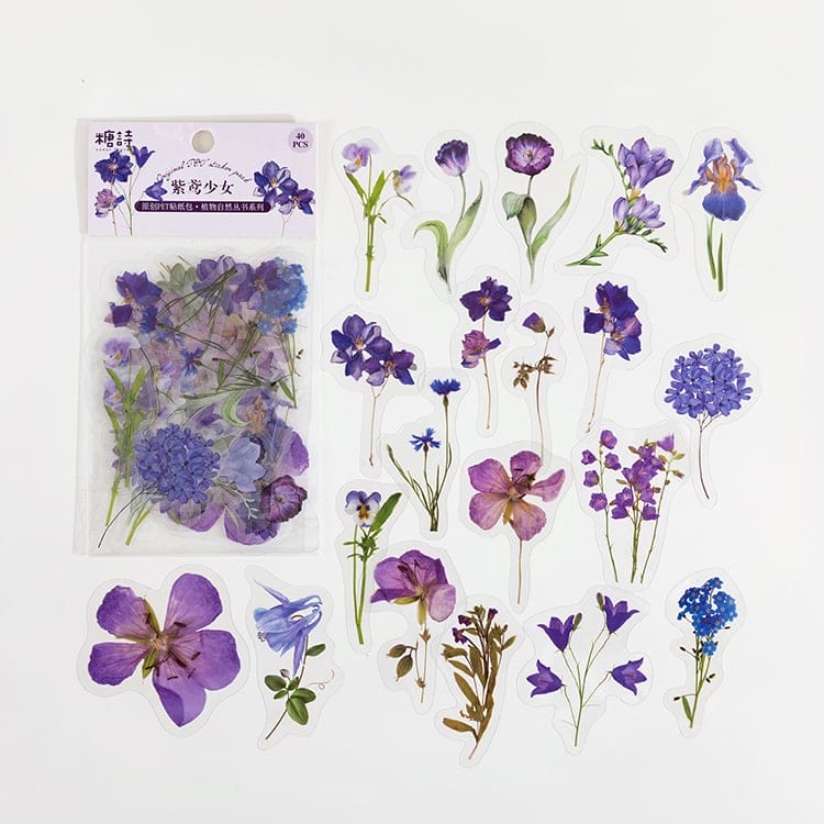 Clear PET Flowers Stickers (40 pcs) - Vibrant Purples 40pcs Flower Stickers Vibrant Purples Clear PET Flowers Stickers (40 pcs) - Vibrant Purples