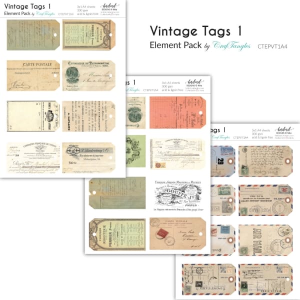 CrafTangles Elements Pack - Vintage Tags 1 (3 sheets of A4)