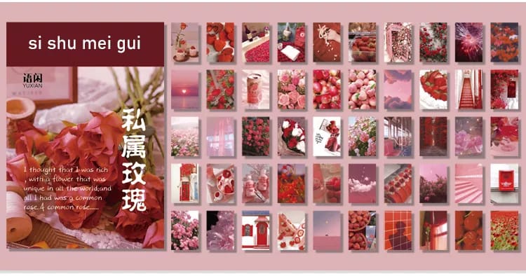 Photo Sticker Book for Journal Ephemeras (50 sheets) - Red tones