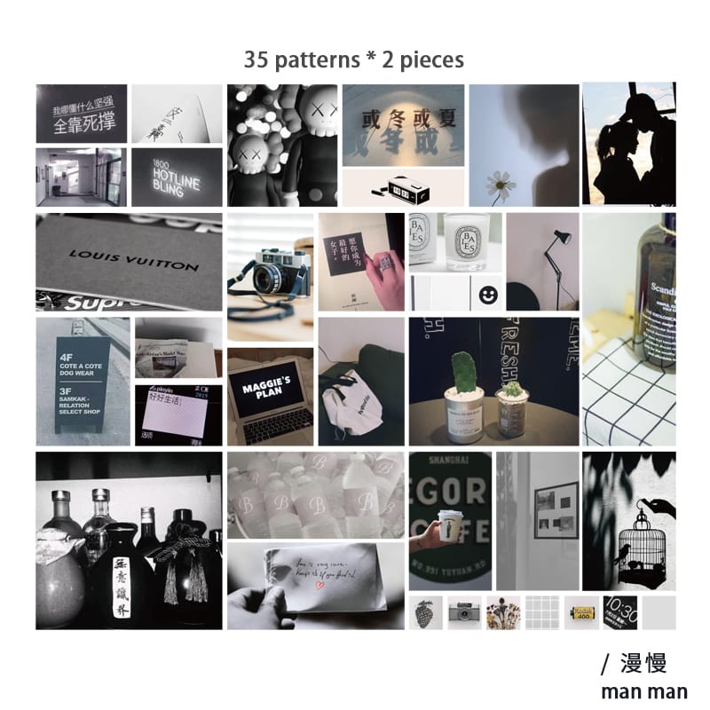 Journal Ephemera Stickers (70 pcs) - Monochromes 70pcs Journalling Epehemera Stickers light Monochromes Journal Ephemera Stickers (70 pcs) - Monochromes