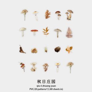 Box Clear PET Flowers Stickers (40 pcs) - Brown Botanical Elements