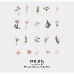 Box Clear PET Flowers Stickers (40 pcs) - Pink Flowers