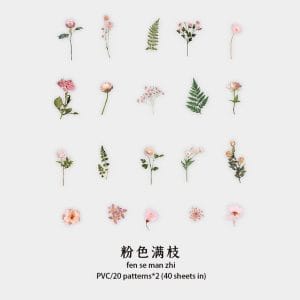 Box Clear PET Flowers Stickers (40 pcs) - Pink Flowers