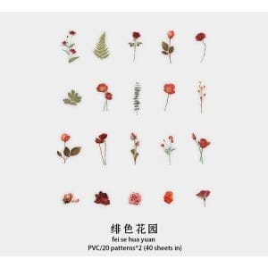 Box Clear PET Flowers Stickers (40 pcs) - Red Flowers