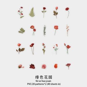 Box Clear PET Flowers Stickers (40 pcs) - Red Flowers