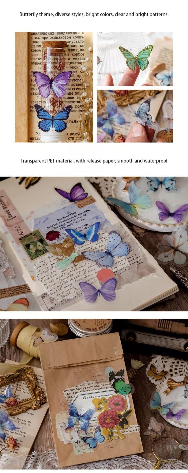 Clear PET Butterflies Stickers (40 pcs) - Green Butterflies Clear Stickers 5 Butterflies_Clear_Stickers_5