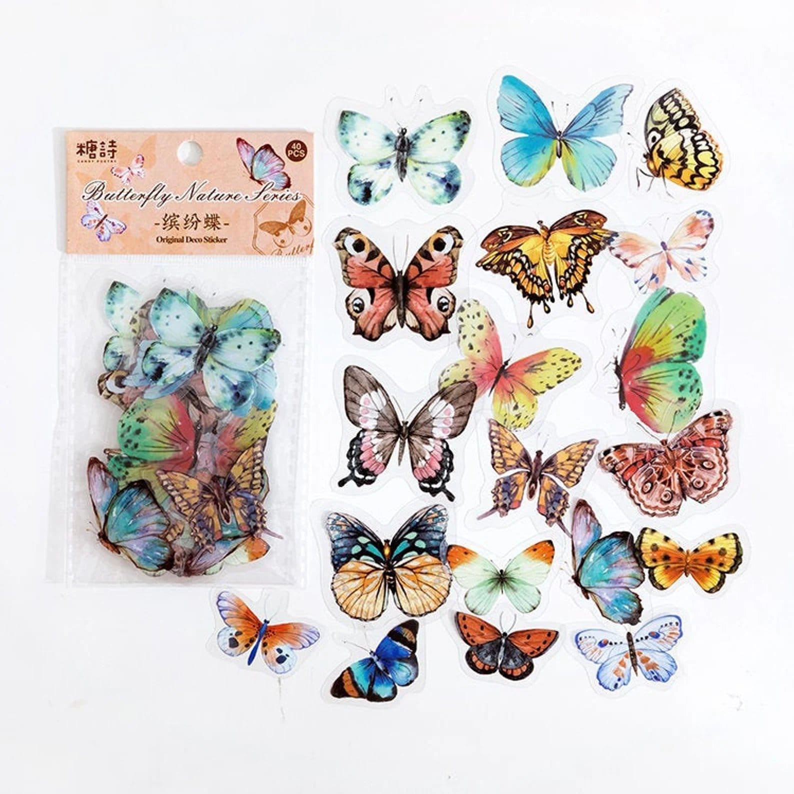 Clear PET Butterflies Stickers (40 pcs) - Colourful Butterflies Clear Stickers Colourful Clear PET Butterflies Stickers (40 pcs) - Colourful