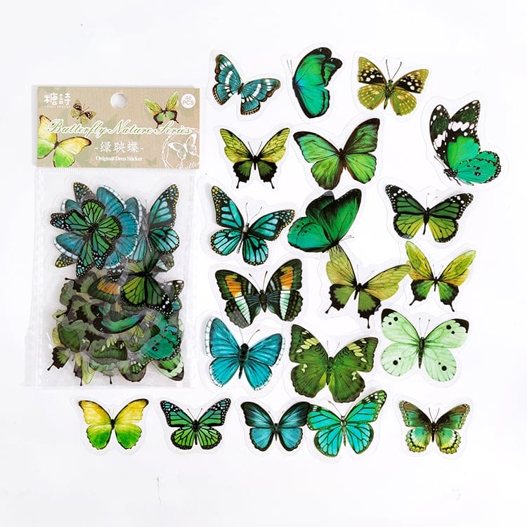 Clear PET Butterflies Stickers (40 pcs) - Green Butterflies Clear Stickers Green Clear PET Butterflies Stickers (40 pcs) - Green