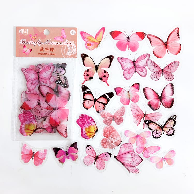 Clear PET Butterflies Stickers (40 pcs) - Pink Butterflies Clear Stickers Pink Clear PET Butterflies Stickers (40 pcs) - Pink