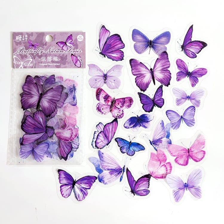 Clear PET Butterflies Stickers (40 pcs) - Purple Butterflies Clear Stickers Purple Clear PET Butterflies Stickers (40 pcs) - Purple