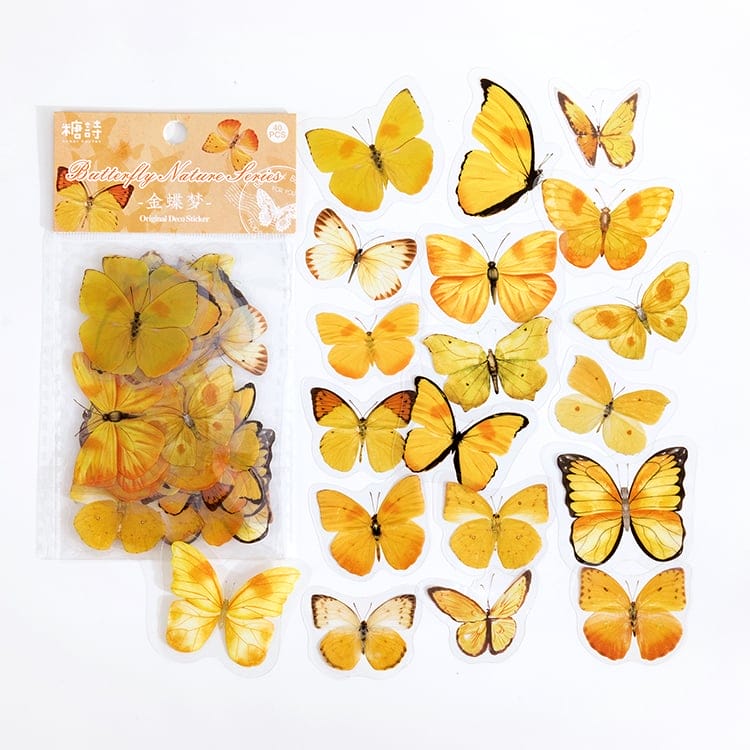 Clear PET Butterflies Stickers (40 pcs) - Yellow Butterflies Clear Stickers Yellow 2 Clear PET Butterflies Stickers (40 pcs) - Yellow