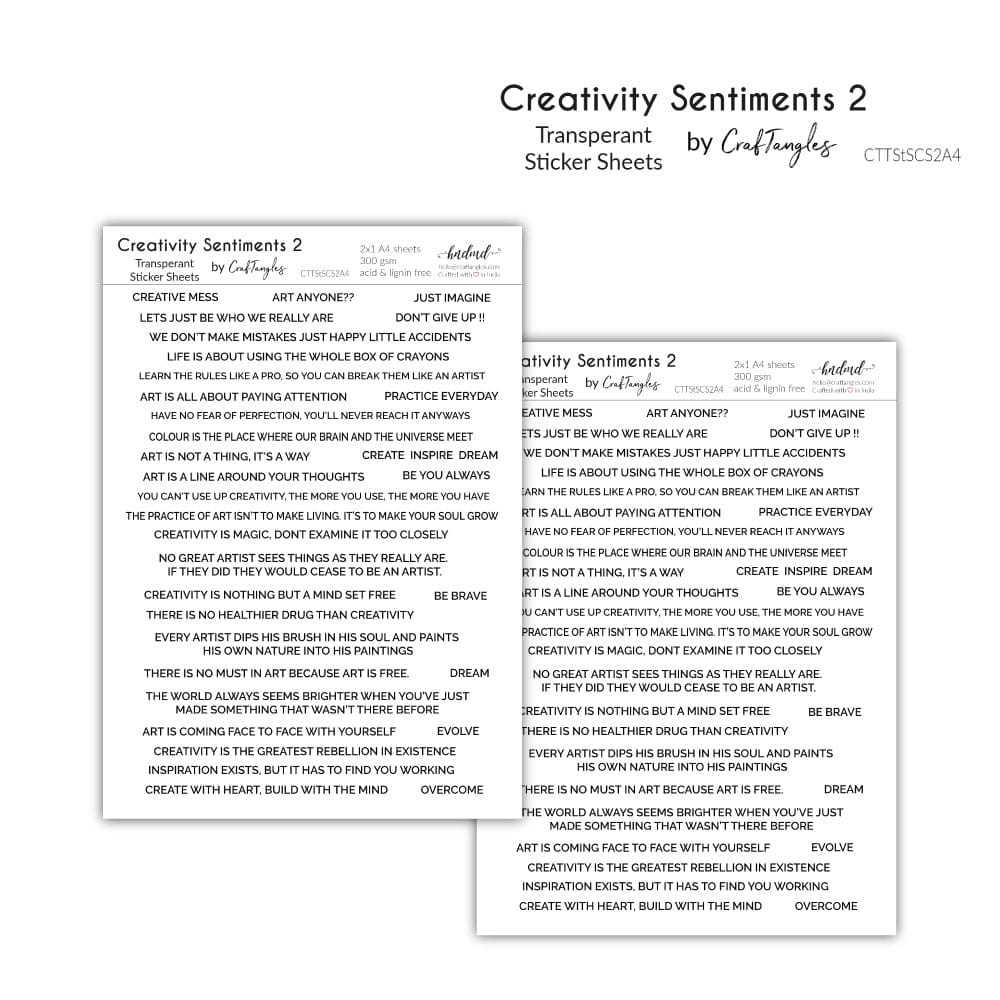 CrafTangles Transparent Sticker Sheets - Creativity Sentiments 2 CrafTangles Sticker Sheets Creativity Sentiments 2 CrafTangles Transparent Sticker Sheets - Creativity Sentiments 2