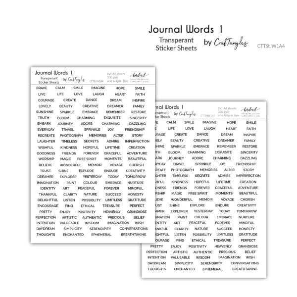 CrafTangles Transparent Sticker Sheets - Journal Words 1