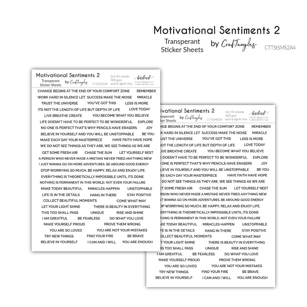 CrafTangles Transparent Sticker Sheets - Motivational Sentiments 2 CrafTangles Sticker Sheets Motivational Sentiments 2 CrafTangles Transparent Sticker Sheets - Motivational Sentiments 2