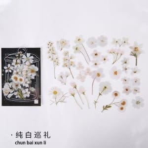 Clear PET Flowers Stickers (40 pcs) - White