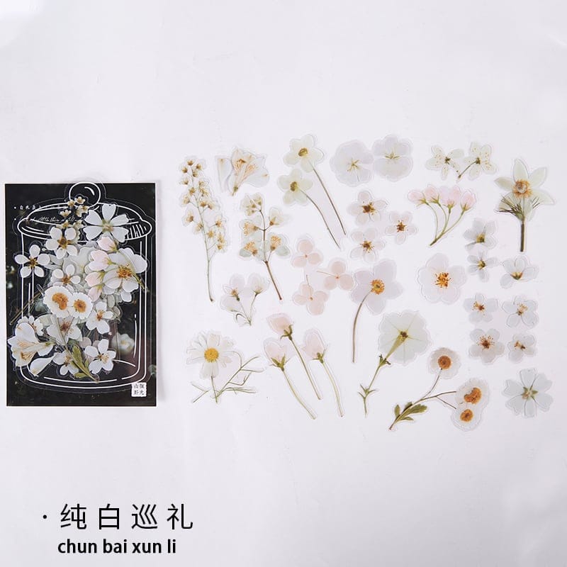 Clear PET Flowers Stickers (40 pcs) - White