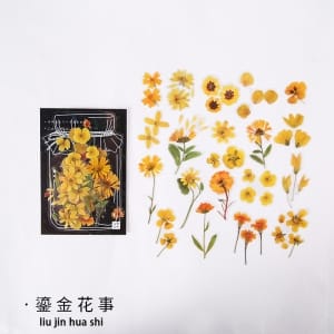 Clear PET Flowers Stickers (40 pcs) - Yellow