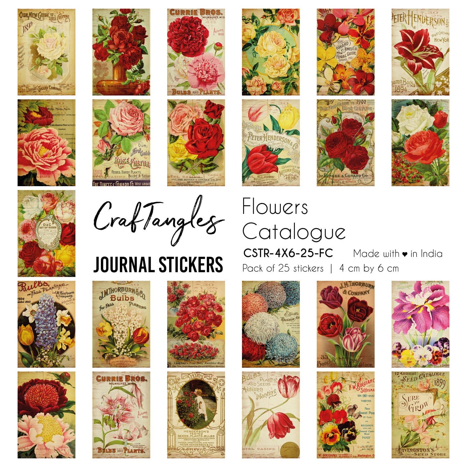 CrafTangles Journal Stickers 4 by 6 cm (Pack of 25 designs) - Flower Catalogue Flowers Catalogue 4x6 Journalling Stickers CrafTangles Journal Stickers 4 by 6 cm (Pack of 25 designs) - Flower Catalogue