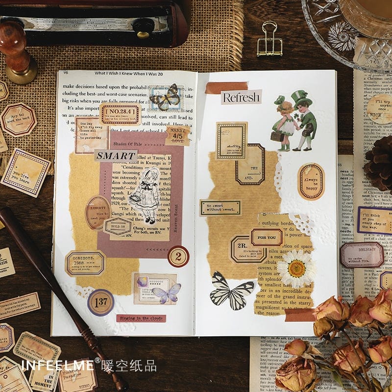 Retro Labels Journal Ephemera Stickers (100 pcs) - Design 2 Retro Label Ephemera Stickers Retro_Label_Ephemera_Stickers