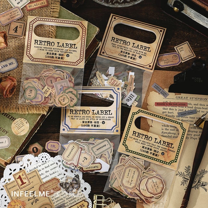Retro Labels Journal Ephemera Stickers (100 pcs) - Design 2 Retro Label Ephemera Stickers 1 Retro_Label_Ephemera_Stickers_1