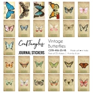 CrafTangles Journal Stickers 4 by 6 cm (Pack of 25 designs) - Vintage Butterflies