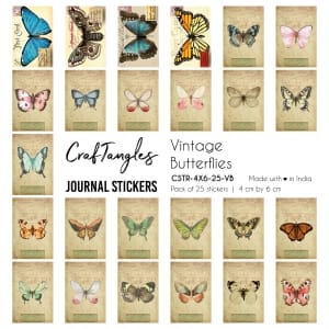 CrafTangles Journal Stickers 4 by 6 cm (Pack of 25 designs) - Vintage Butterflies