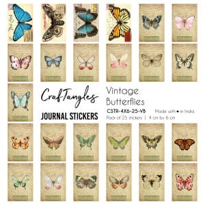 CrafTangles Journal Stickers 4 by 6 cm (Pack of 25 designs) - Vintage Butterflies
