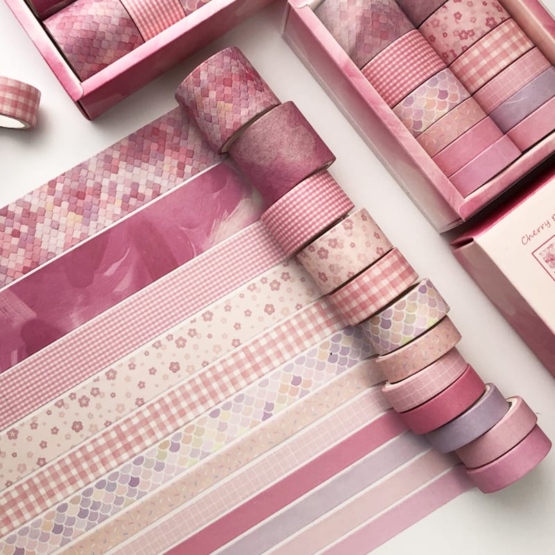 Washi Tapes Box (Set of 12 tapes) - Cherry Pink Pattern Washi Tape Stationery Cherry Pink Party Washi Tapes Box (Set of 12 tapes) - Cherry Pink Pattern