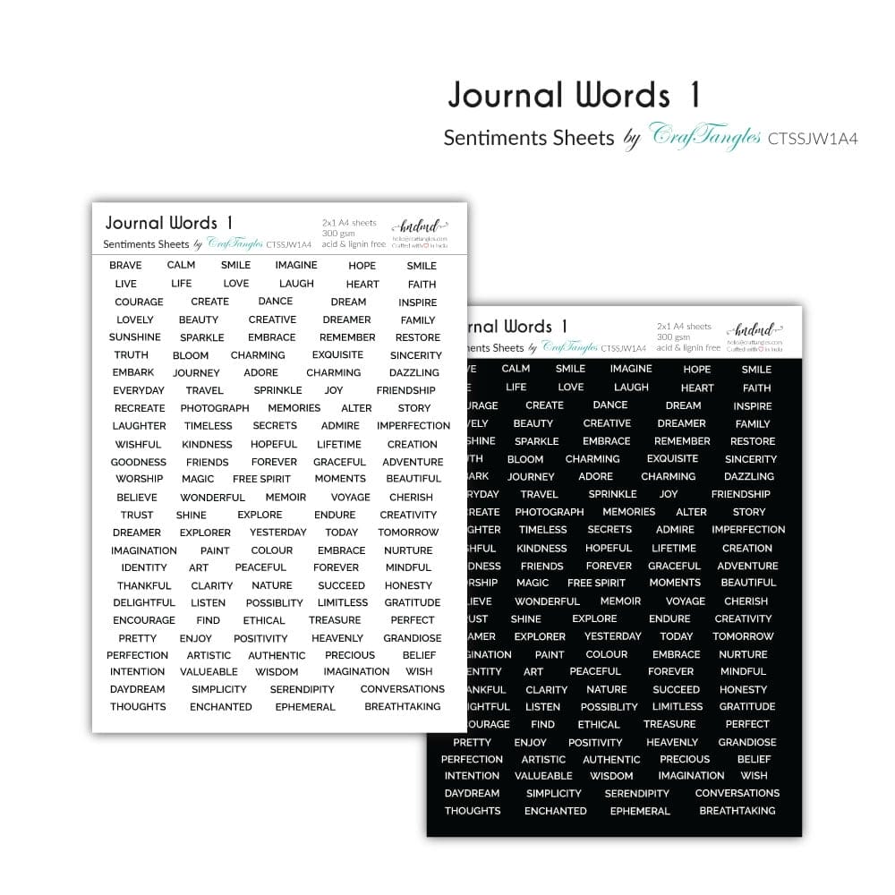 CrafTangles Sentiment Sheets - Journal Words 1 (2 sheets of A4) 18 Journal Words 1 CrafTangles Sentiment Sheets - Journal Words 1 (2 sheets of A4)
