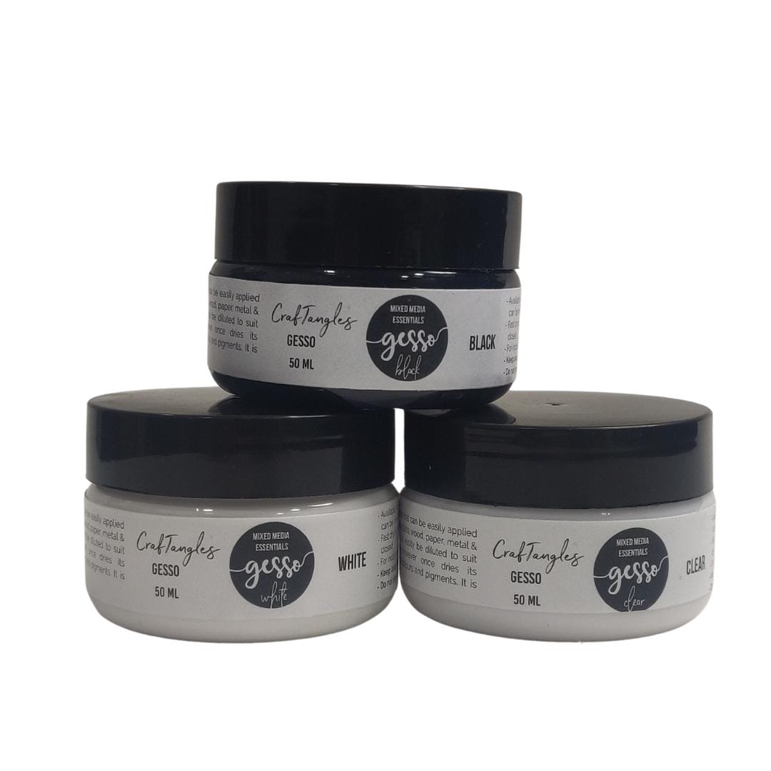 CrafTangles mixed media essentials - Gesso Starter Pack - White, Black and Clear (50 ml each) CrafTangles Gesso Combo Clear Black White 1 CrafTangles_Gesso_Combo_Clear_Black_White_1