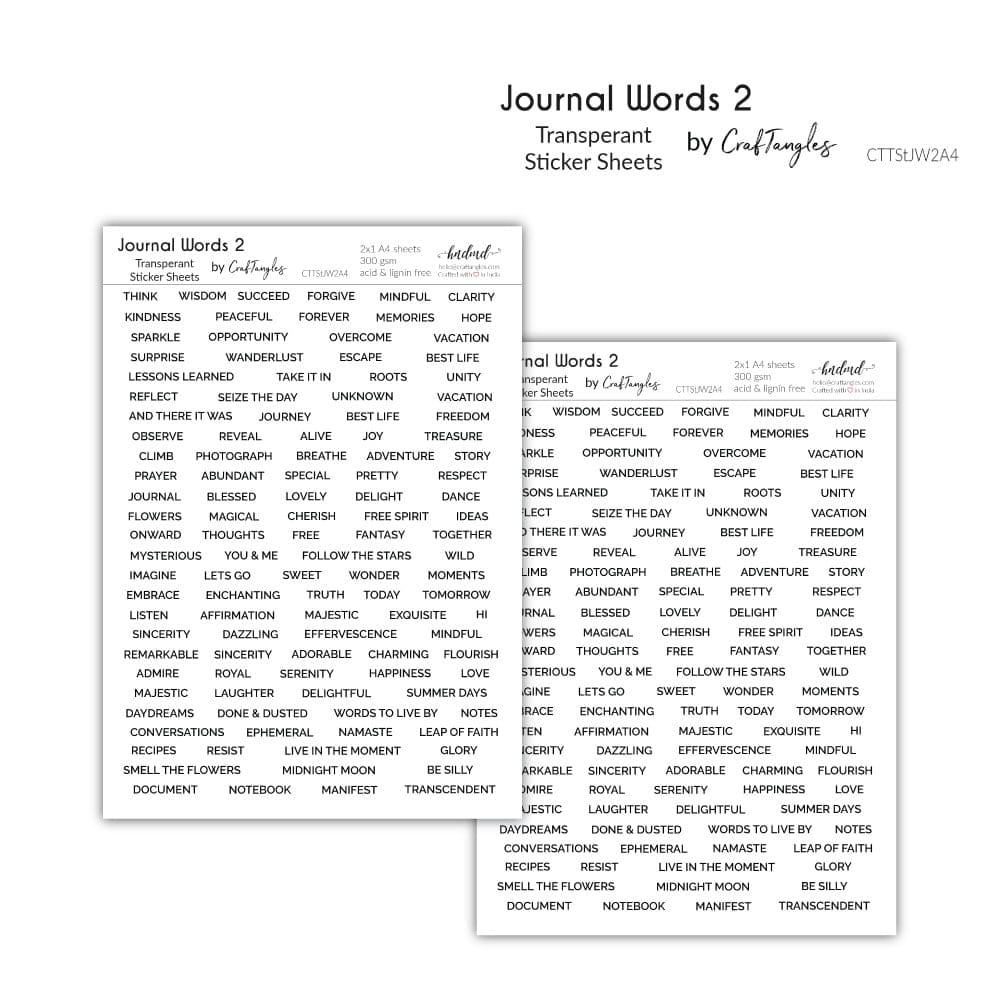 CrafTangles Transparent Sticker Sheets - Journal Words 2 CrafTangles Sticker Sheets Journal Words 2 CrafTangles Transparent Sticker Sheets - Journal Words 2