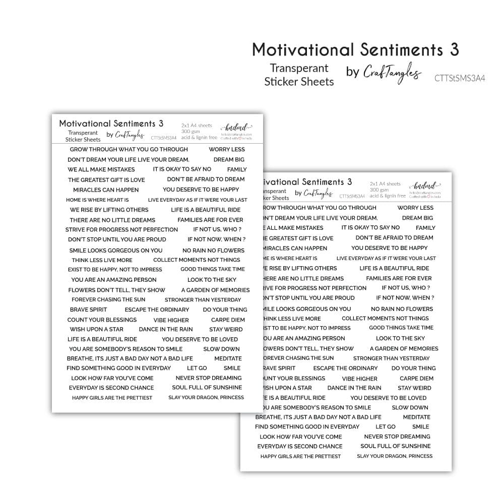 CrafTangles Transparent Sticker Sheets - Motivational Sentiments 3 CrafTangles Sticker Sheets Motivational Sentiments 3 CrafTangles Transparent Sticker Sheets - Motivational Sentiments 3