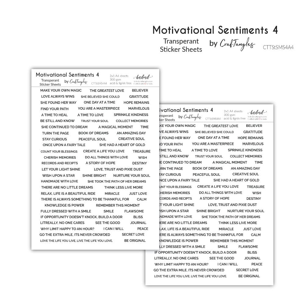 CrafTangles Transparent Sticker Sheets - Motivational Sentiments 4 CrafTangles Sticker Sheets Motivational Sentiments 4 CrafTangles Transparent Sticker Sheets - Motivational Sentiments 4