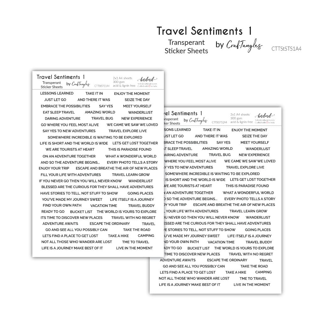 CrafTangles Transparent Sticker Sheets - Travel Sentiments 1