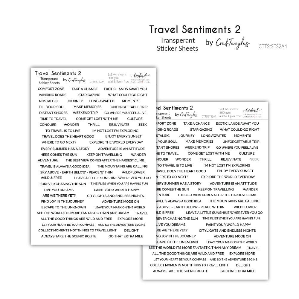 CrafTangles Transparent Sticker Sheets - Travel Sentiments 2 CrafTangles Sticker Sheets Travel Sentiments 2 CrafTangles Transparent Sticker Sheets - Travel Sentiments 2