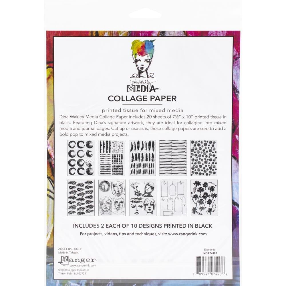 Dina Wakley Media Collage Tissue Paper 7.5"X10" 20/Pkg - Elements Dina_Wakley_Mixedmedia_Collage_Paper_MDA74908_1
