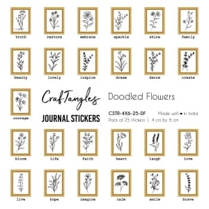 CrafTangles Journal Stickers 4 by 6 cm (Pack of 25 designs) - Doodled Flowers