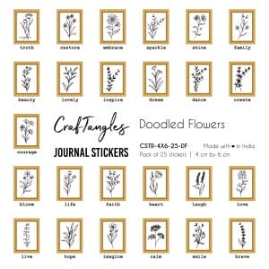 CrafTangles Journal Stickers 4 by 6 cm (Pack of 25 designs) - Doodled Flowers
