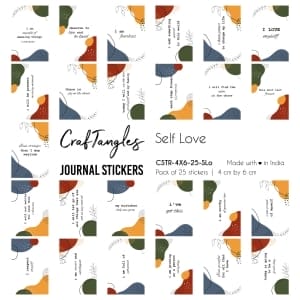 CrafTangles Journal Stickers 4 by 6 cm (Pack of 25 designs) - Self Love (Affirmations)