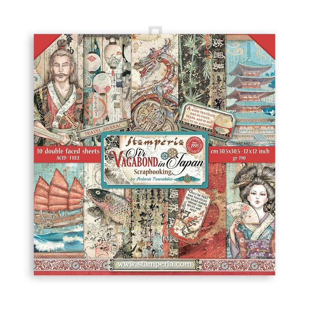 Stamperia Double-Sided Paper Pad 8"X8" 10/Pkg - Sir Vagabond In Japan (SBBS47) Stamperia 8by8 paper SBBS47 Stamperia Double-Sided Paper Pad 8"X8" 10/Pkg - Sir Vagabond In Japan (SBBS47)