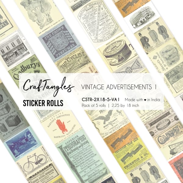 CrafTangles Journal Sticker Rolls (Pack of 5 designs) - Vintage Advertisment 1