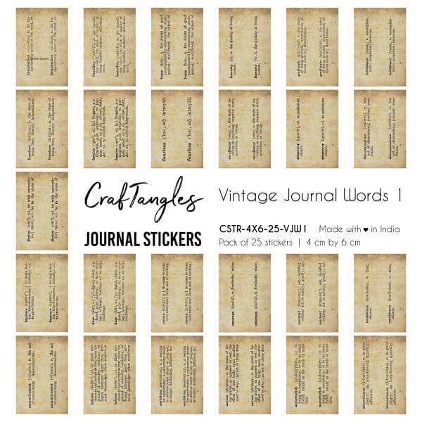 CrafTangles Journal Stickers 4 by 6 cm (Pack of 25 designs) - Vintage Journal words 1